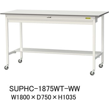 軽量作業台/耐荷重128kg_移動式_ワイド引き出し付_半面棚付_ワークテーブル150シリーズ_低圧メラミン天板 山金工業