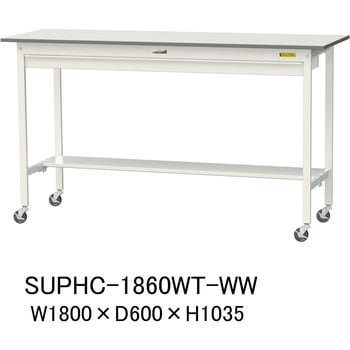 軽量作業台/耐荷重128kg_移動式_ワイド引き出し付_半面棚付_ワークテーブル150シリーズ_低圧メラミン天板 山金工業