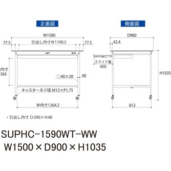 軽量作業台/耐荷重128kg_移動式_ワイド引き出し付_半面棚付_ワークテーブル150シリーズ_低圧メラミン天板 山金工業