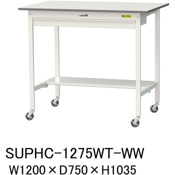 軽量作業台/耐荷重128kg_移動式_ワイド引き出し付_半面棚付_ワークテーブル150シリーズ_低圧メラミン天板 山金工業