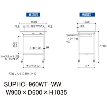 軽量作業台/耐荷重128kg_移動式_ワイド引き出し付_半面棚付_ワークテーブル150シリーズ_低圧メラミン天板 山金工業
