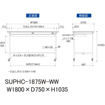 軽量作業台/耐荷重128kg_ワイド引き出し付_移動式H1035_ワークテーブル150シリーズ 山金工業