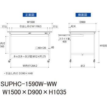 軽量作業台/耐荷重128kg_ワイド引き出し付_移動式H1035_ワークテーブル150シリーズ 山金工業