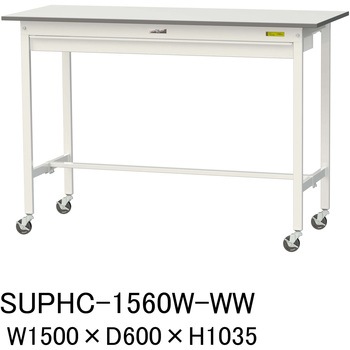 軽量作業台/耐荷重128kg_ワイド引き出し付_移動式H1035_ワークテーブル150シリーズ 山金工業