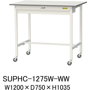 軽量作業台/耐荷重128kg_ワイド引き出し付_移動式H1035_ワークテーブル150シリーズ 山金工業