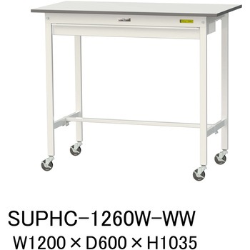 軽量作業台/耐荷重128kg_ワイド引き出し付_移動式H1035_ワークテーブル150シリーズ 山金工業