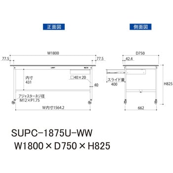 軽量作業台/耐荷重128kg_引き出し付_移動式H825_ワークテーブル150シリーズ 山金工業