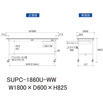 軽量作業台/耐荷重128kg_引き出し付_移動式H825_ワークテーブル150シリーズ 山金工業