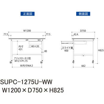 軽量作業台/耐荷重128kg_引き出し付_移動式H825_ワークテーブル150シリーズ 山金工業