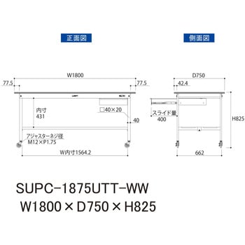 軽量作業台/耐荷重128kg_引き出し付_移動式H825_全面棚板付_ワークテーブル150シリーズ 山金工業