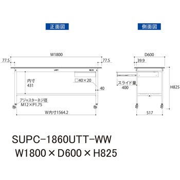 軽量作業台/耐荷重128kg_引き出し付_移動式H825_全面棚板付_ワークテーブル150シリーズ 山金工業