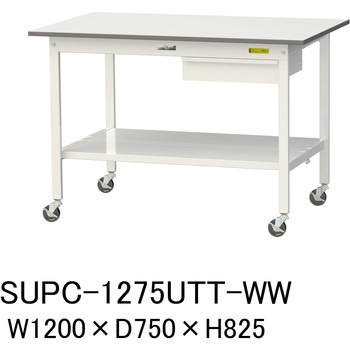 軽量作業台/耐荷重128kg_引き出し付_移動式H825_全面棚板付_ワークテーブル150シリーズ 山金工業