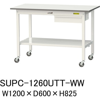 軽量作業台/耐荷重128kg_引き出し付_移動式H825_全面棚板付_ワークテーブル150シリーズ 山金工業