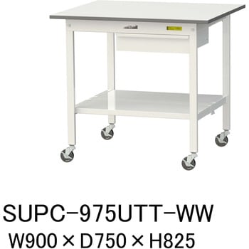 軽量作業台/耐荷重128kg_引き出し付_移動式H825_全面棚板付_ワークテーブル150シリーズ 山金工業