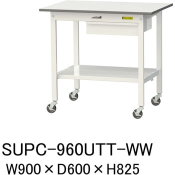軽量作業台/耐荷重128kg_引き出し付_移動式H825_全面棚板付_ワークテーブル150シリーズ 山金工業