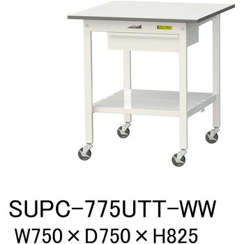 軽量作業台/耐荷重128kg_引き出し付_移動式H825_全面棚板付_ワークテーブル150シリーズ 山金工業