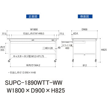 軽量作業台/耐荷重128kg_移動式_ワイド引き出し付_全面棚付_ワークテーブル150シリーズ_低圧メラミン天板 山金工業