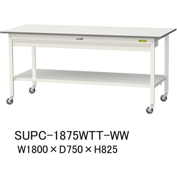 軽量作業台/耐荷重128kg_移動式_ワイド引き出し付_全面棚付_ワークテーブル150シリーズ_低圧メラミン天板 山金工業