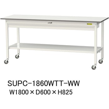 軽量作業台/耐荷重128kg_移動式_ワイド引き出し付_全面棚付_ワークテーブル150シリーズ_低圧メラミン天板 山金工業