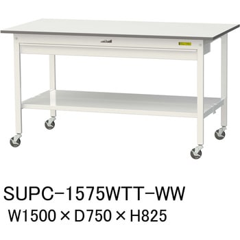 軽量作業台/耐荷重128kg_移動式_ワイド引き出し付_全面棚付_ワークテーブル150シリーズ_低圧メラミン天板 山金工業