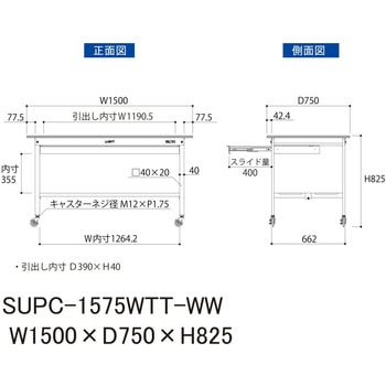 軽量作業台/耐荷重128kg_移動式_ワイド引き出し付_全面棚付_ワークテーブル150シリーズ_低圧メラミン天板 山金工業