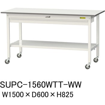 軽量作業台/耐荷重128kg_移動式_ワイド引き出し付_全面棚付_ワークテーブル150シリーズ_低圧メラミン天板 山金工業
