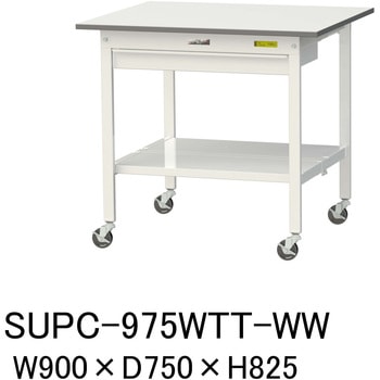 軽量作業台/耐荷重128kg_移動式_ワイド引き出し付_全面棚付_ワークテーブル150シリーズ_低圧メラミン天板 山金工業