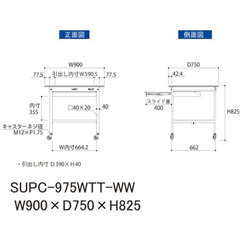 軽量作業台/耐荷重128kg_移動式_ワイド引き出し付_全面棚付_ワークテーブル150シリーズ_低圧メラミン天板 山金工業