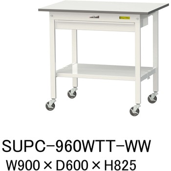 軽量作業台/耐荷重128kg_移動式_ワイド引き出し付_全面棚付_ワークテーブル150シリーズ_低圧メラミン天板 山金工業