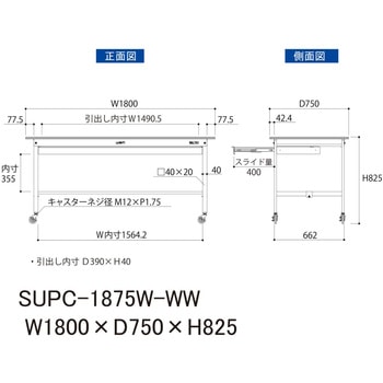 軽量作業台/耐荷重128kg_ワイド引き出し付_移動式H825_ワークテーブル150シリーズ 山金工業