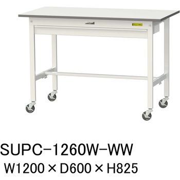 軽量作業台/耐荷重128kg_ワイド引き出し付_移動式H825_ワークテーブル150シリーズ 山金工業