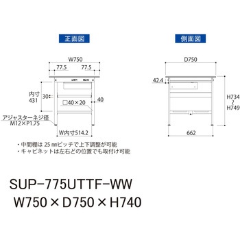 軽量作業台/耐荷重150kg_引き出し付_中間棚付固定式H740_全面棚板付_ワークテーブル150シリーズ 山金工業