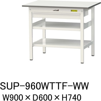 軽量作業台/耐荷重150kg_ワイド引き出し付_中間棚付固定式H740_全面棚板付_ワークテーブル150シリーズ 山金工業
