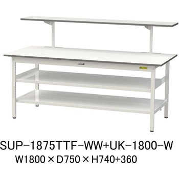 軽量作業台/耐荷重150kg_架台付_中間棚付固定式H740_全面棚板付_ワークテーブル150シリーズ 山金工業