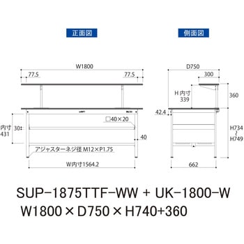 軽量作業台/耐荷重150kg_架台付_中間棚付固定式H740_全面棚板付_ワークテーブル150シリーズ 山金工業