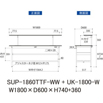 軽量作業台/耐荷重150kg_架台付_中間棚付固定式H740_全面棚板付_ワークテーブル150シリーズ 山金工業