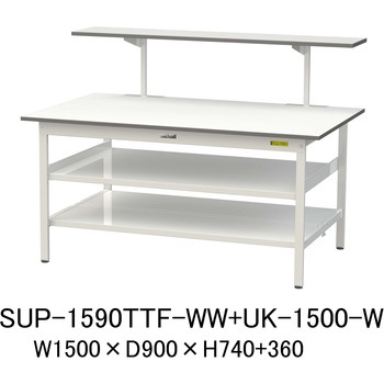 軽量作業台/耐荷重150kg_架台付_中間棚付固定式H740_全面棚板付_ワークテーブル150シリーズ 山金工業