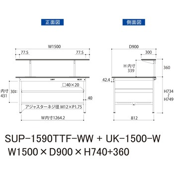 軽量作業台/耐荷重150kg_架台付_中間棚付固定式H740_全面棚板付_ワークテーブル150シリーズ 山金工業