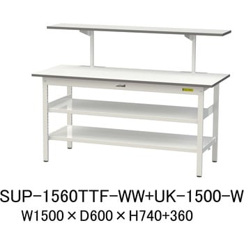 軽量作業台/耐荷重150kg_架台付_中間棚付固定式H740_全面棚板付_ワークテーブル150シリーズ 山金工業