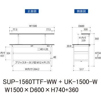 軽量作業台/耐荷重150kg_架台付_中間棚付固定式H740_全面棚板付_ワークテーブル150シリーズ 山金工業