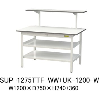 軽量作業台/耐荷重150kg_架台付_中間棚付固定式H740_全面棚板付_ワークテーブル150シリーズ 山金工業