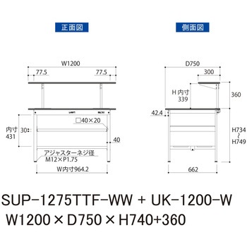 軽量作業台/耐荷重150kg_架台付_中間棚付固定式H740_全面棚板付_ワークテーブル150シリーズ 山金工業