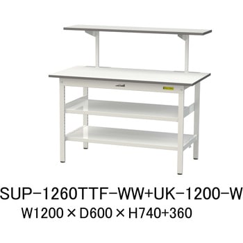 軽量作業台/耐荷重150kg_架台付_中間棚付固定式H740_全面棚板付_ワークテーブル150シリーズ 山金工業