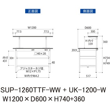 軽量作業台/耐荷重150kg_架台付_中間棚付固定式H740_全面棚板付_ワークテーブル150シリーズ 山金工業