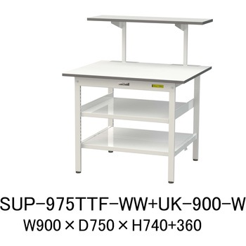 軽量作業台/耐荷重150kg_架台付_中間棚付固定式H740_全面棚板付_ワークテーブル150シリーズ 山金工業