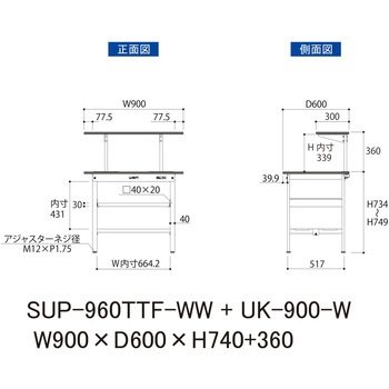 軽量作業台/耐荷重150kg_架台付_中間棚付固定式H740_全面棚板付_ワークテーブル150シリーズ 山金工業
