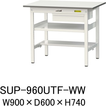 軽量作業台/耐荷重150kg_引き出し付_中間棚付固定式H740_半面棚板付_ワークテーブル150シリーズ 山金工業