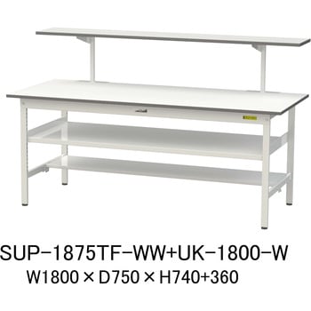 軽量作業台/耐荷重150kg_架台付_中間棚付固定式H740_半面棚板付_ワークテーブル150シリーズ 山金工業