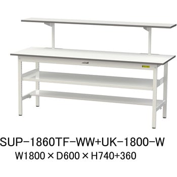 軽量作業台/耐荷重150kg_架台付_中間棚付固定式H740_半面棚板付_ワークテーブル150シリーズ 山金工業