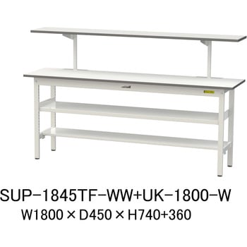 軽量作業台/耐荷重150kg_架台付_中間棚付固定式H740_半面棚板付_ワークテーブル150シリーズ 山金工業